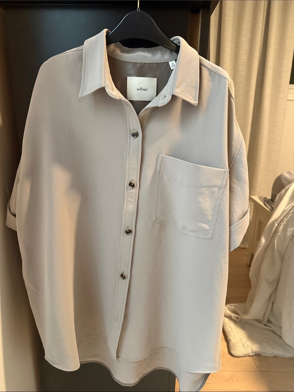 Wilfred Soft Beige/purple Short Sleeve Button-Down Shirt